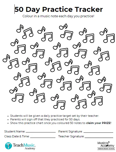 [Digital Download] 50 Days Practice Chart   (Note Colour)